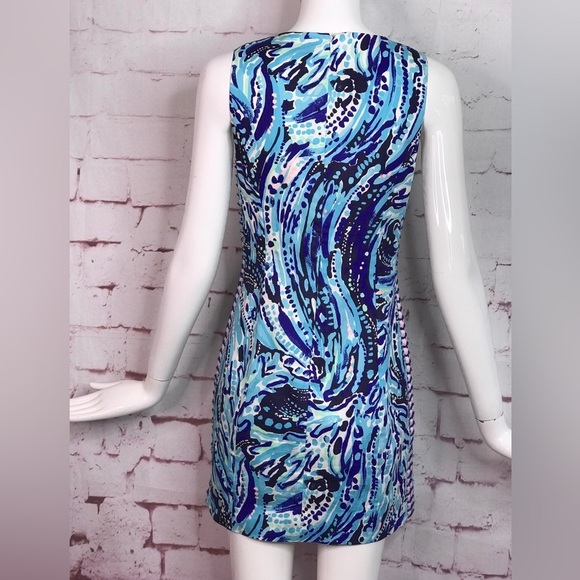 LILLY PULITZER Mila Blue Pink White Swirl Design Cotton Sheath Dress Size 00 - Picture 4 of 16